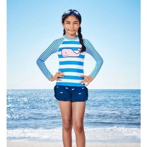 Vineyard Vines x Target Girls' Pink Whale Rashguard Blue/White Stripe Sz. XS 4/5